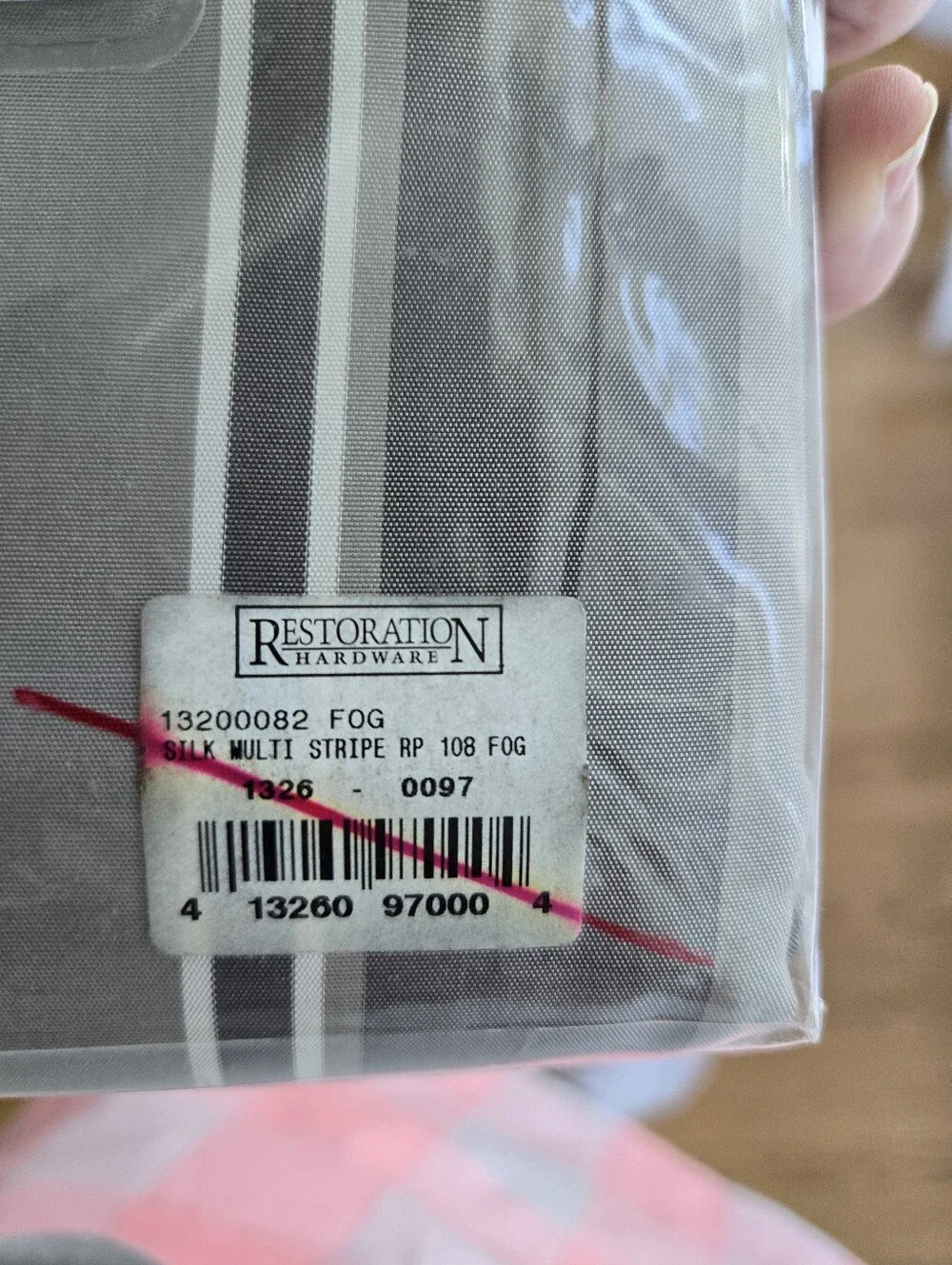 Restoration Hardware Silk Taffeta Multistripe Drapery FOG - 2 PANELS -One Price